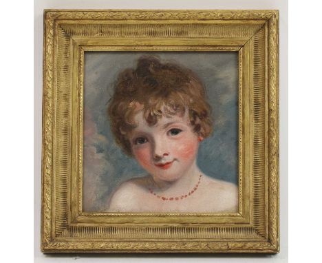 Attributed to Arthur William Devis (1762-1822)Portrait of Horatia Nelson, as a young girl, head and shoulders, wearing a cora