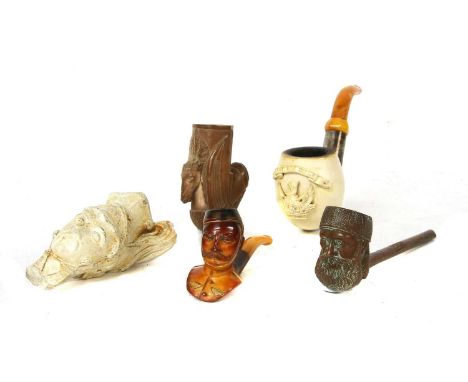 A meerschaum pipe,the bowl carved with a crest and motto 'Foy Pour Devoir', cased, stamped 'Ed Schubert Wien',a pipe,the bowl