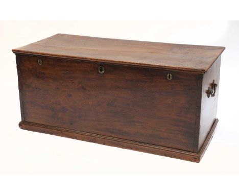 A large elm blanket box,19th century, with a brass handle either end, and fitted with three locks,126cm wide58cm deep56cm hig
