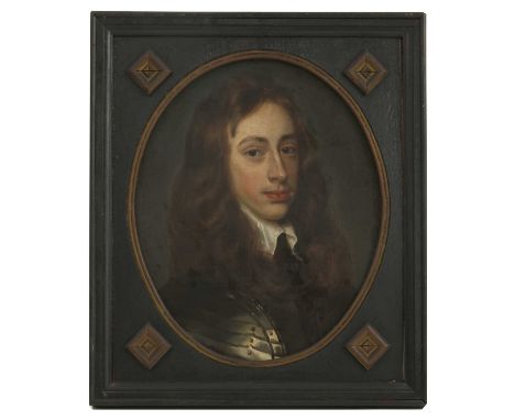 Follower of Samuel Cooper (1609-1672)Portrait of Colonel Hampden, wearing armouroil on canvas50 x 35cm, in an ebonised frame 