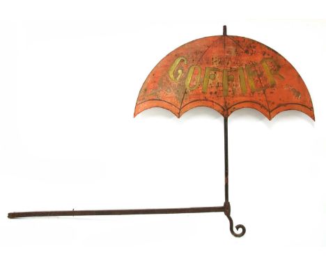 A French iron and painted trade sign,19th century, in the form of an umbrella and inscribed 'Goffier', on a wrought iron brac