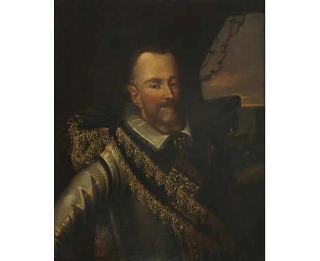 Circle of Michiel van Mierevelt (Dutch, 1566-1641)Portrait of a gentleman, half length, in a gold embroidered silk sash, a sa