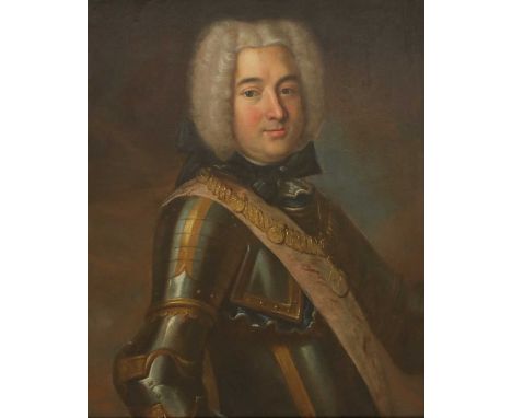 French School, early 18th centuryPortrait of a young nobleman, half length, in armour and a pink sash oil on canvas71 x 59cmF