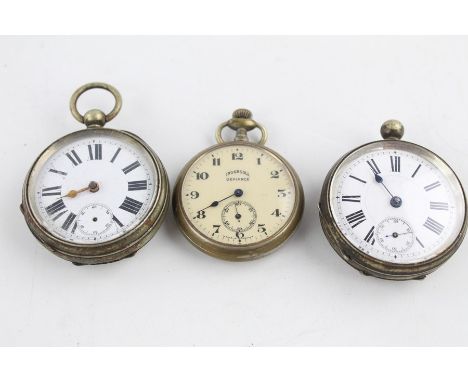 3 x Vintage gents pocket watches key / hand-wind Inc Ingersoll Defiance Etc
