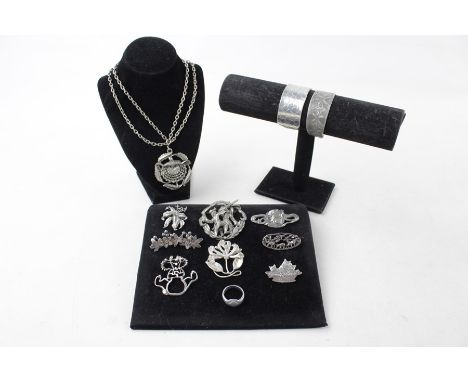 12 Vintage pewter jewellery inc celtic, bracelets, art nouveau style 
