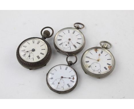 4 x Vintage gents pocket watches key / hand-wind w/ base metal cases 
