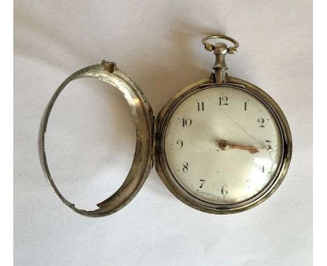 Antique silver verge fusee double case pocket watch signed Robert Bridge London watch winds and ticks but no warranty given c