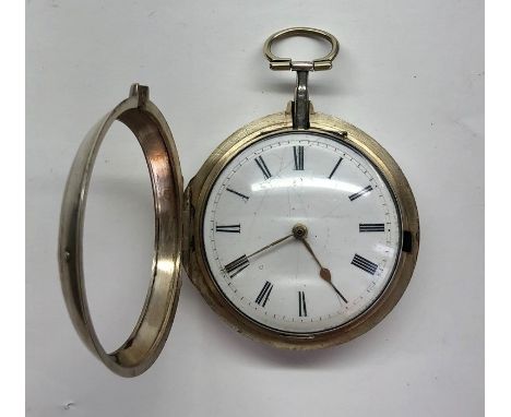 Antique silver verge fusee double case pocket watch signed Chas Middleton London watch winds and ticks but no warranty given 