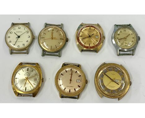 5 x Assorted vintage gents hand wind / automatic wristwatch heads Inc. Timex
