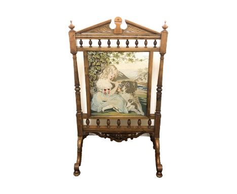 Walnut tappestry fire screen 