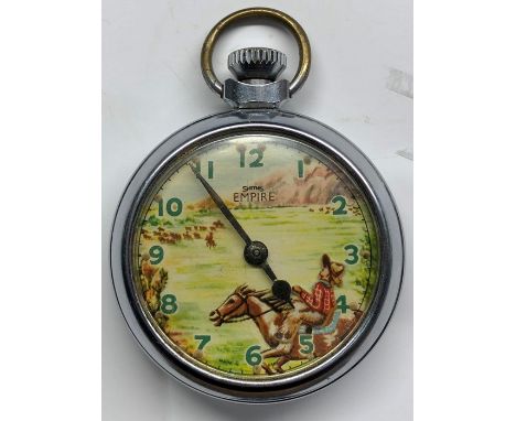 Original automated cowboy smiths empire pocket watch in good working condition overall good condition no warranty given 