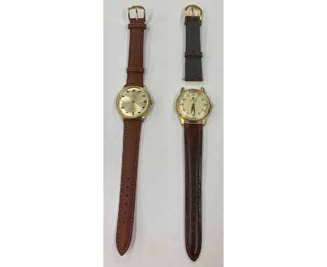 2 x Vintage Gents Gold Tone wristwatches hand-wind working Inc Verity, Timex no warranty given
