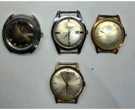 4 x Vintage Gents wristwatches heads hand-wind Automatic Inc Oris, Avia-Maticc Etc spares or repair 