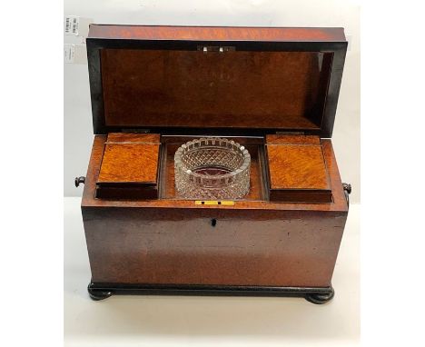 Antique walnut and ebony Georgian tea caddy missing one loop measures approx. 33cm wide 