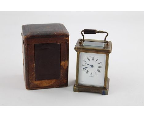 Vintage heavy quality brass carriage clock key-wind working with case (1024)
