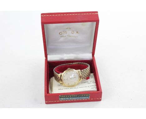 Vintage Gents Omega Geneve Gold Tone wristwatch Hand-Wind working Boxed