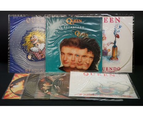 Vinyl - 9 Queen &amp; related picture and shaped discs to include Headlong, Breakthru, Innuendo, I'm Going Slightly Mad, A Ki