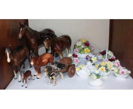 SECTION 9.  Two Beswick Bois Roussel ceramic horses, four other various ceramic horses, nine various porcelain floral posy ba