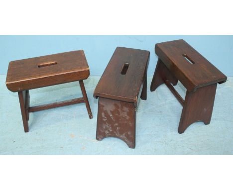 Three various wooden step stools. 40cm wide.