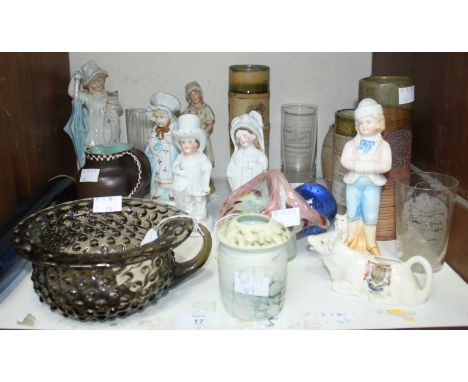 SECTION 17. A quantity of assorted mixed ceramics and collectables including a Victorian blue glass rolling pin, various stud