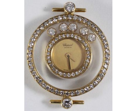 A ladies 'Happy Diamonds Wristwatch', circular gold coloured dial marked Chopard Geneve, bordered by five freely moving round