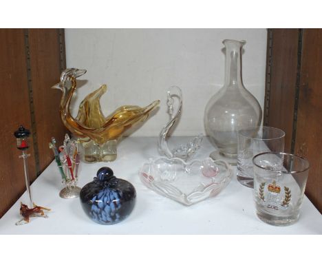 SECTION 25.  A Murano style yellow glass chicken shaped as a bowl, together with a Continental silver cocktail stick holder w