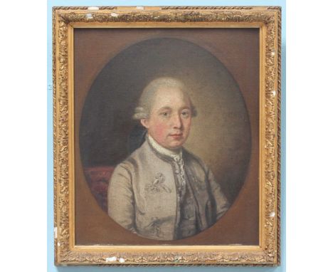 After Joshua Reynolds PRA, oval half length portrait of a wigged gentleman, oil on artist's board, unsigned, approx. 35x29cm