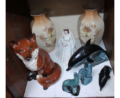 SECTION 24. A small quantity of assorted ceramic items including a large Beswick fox, a Royal Worcester figure of Queen Eliza