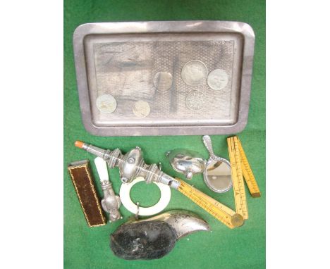 A mixed lot of silver items comprising a George V clog pin cushion, Birmingham, 1911 by Arthur & John Zimmerman, a George V r