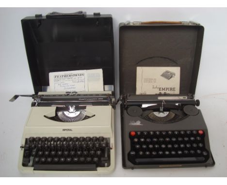 A mid 20th Century Baby Empire de-luxe typewriter in metal travel case with instruction manual, together with an Imperial typ