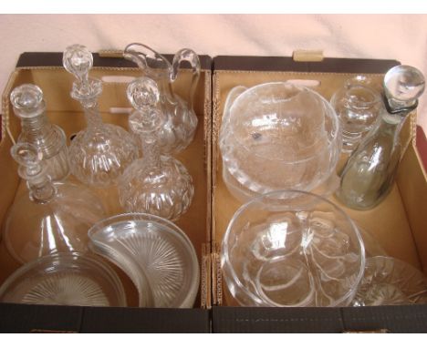 A quantity of glassware to include a late Victorian triple ring ships decanter with target stopper, a Victorian cut glass jug