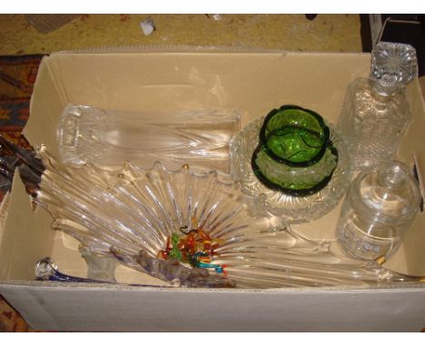 A 1950's French glass table centrepiece and sundry glass to include a decanter. 