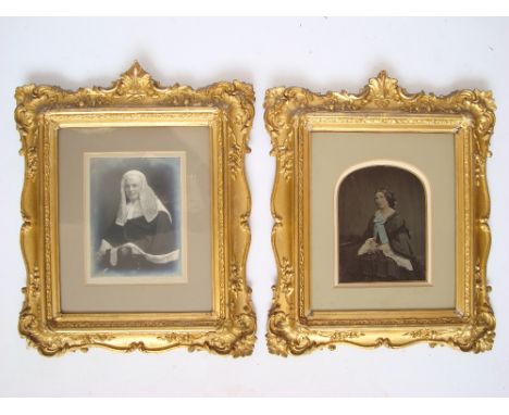 A large early Victorian ambrotype portrait of a seated young woman together with an album photograph portrait of Judge Henry 