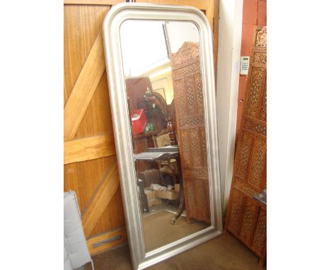 A large Ikea Songe silver framed bevelled mirror. 