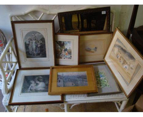 A mixed lot of watercolours and prints to include Peter Jay 'Peasmarsh Pond - Study 3' watercolour initialled and dated '95; 