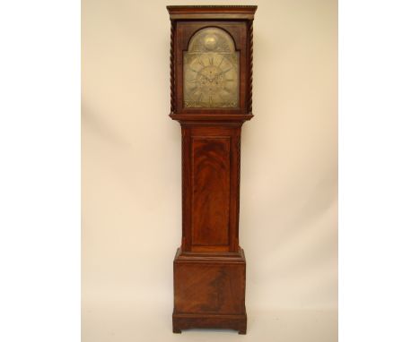 A Scottish George III mahogany longcase clock, Arthur Howie, Paisley.  The 14" square arched brass dial with Roman and Arabic