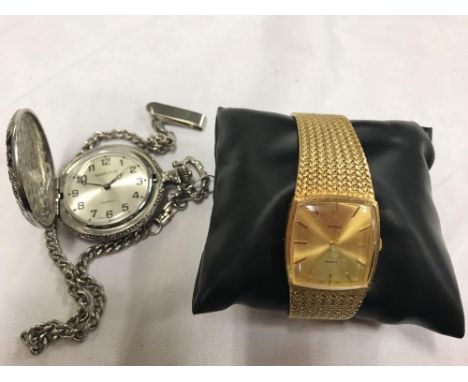 VENTURA GENTS QUARTZ BRACELET WATCH &amp; WHITE METAL STEAM ENGINE POCKET WATCH &amp; CHAIN