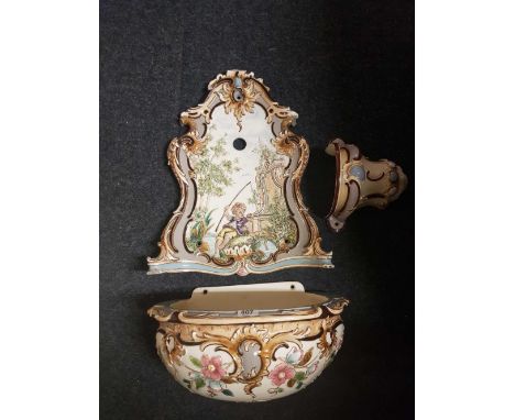 REPRODUCTION FRENCH DECORATED WALL HANGING WASH BASIN A/F