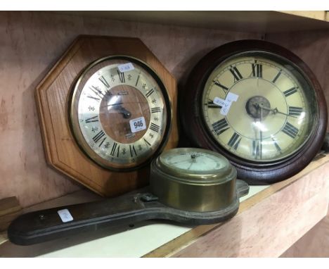 ANAROID BAR BY OSBOURN &amp; HUTTON LONDON, A METAMEC KITCHEN WALL CLOCK &amp; VINTAGE WALL CLOCK IN ROUND WOOD FLAT FRAME WI