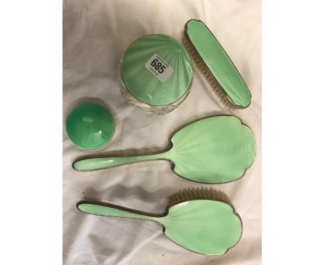 FINE QUALITY SIL &amp; GUILLOCHE ENAMEL ART DECO DRESSING TABLE SET