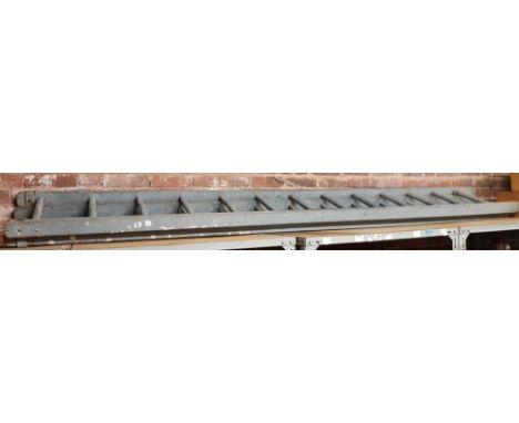 GREY PAINTED WOODEN 13 RUNG EXTENDING LADDER POSSIBLY FOR AIR MINISTRY FOR DISPLAY PURPOSES ONLY