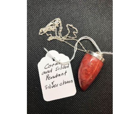 CORAL &amp; SIL PENDANT WITH CHAIN