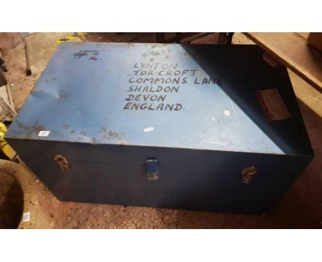 BLUE METAL STORAGE TRUNK WITH HANDLE