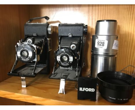 2 KERSHAW 820 PENGUIN BELLOW CAMERAS, A SILVA RAMBLERS COMPASS, VARIOUS OTHER PHOTOGRAPHY ACCESSORIES 