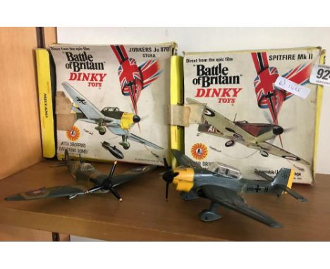 DINKY DIECAST STUKA WITH CAP FIRING BOMB, SPITFIRE MK 11 WITH MOTOR DRIVEN PROPELLER, SPECIALIST BATTERIES PROVIDED