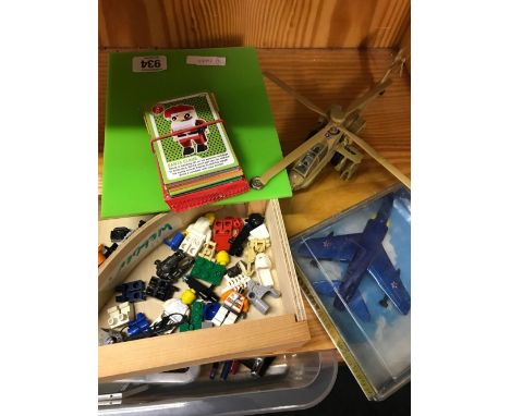 SMALL BOX OF LEGO U/S ARMY HELICOPTER, CORGI DIECAST GRUMMAN F11 JET PLANE