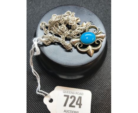 A SIL &amp; TURQUOISE PENDANT ON  SIL NECK CHAIN