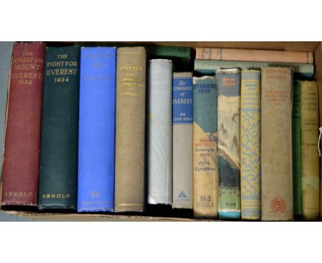 A selection of hardback books relating to Everest, titles including: First Over Everest: The Houston Mount Everest Expedition