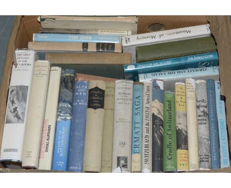 A collection of books relating to Alpine climbing, titles including: Matterhorn Centenary, by Sir Arnold Lunn; The Cradle of 
