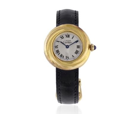 Cartier. A lady's gold plated silver quartz wristwatchModel: TrinityReference: 2735Date: Purchased 8th May 1999Movement: 4-je